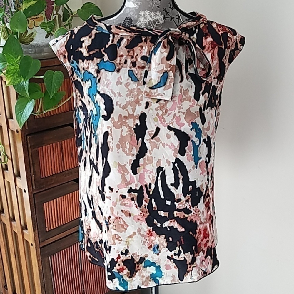 Rachel Roy‎ 100% silk patterned tie neck top S